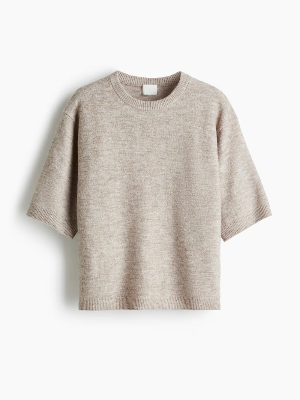 H&M Short-Sleeve Crewneck Sweater in Light Beige